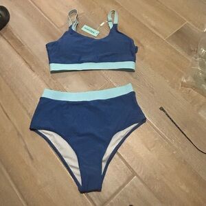 NWT Blue and Light Blue tummy control Bikini Set